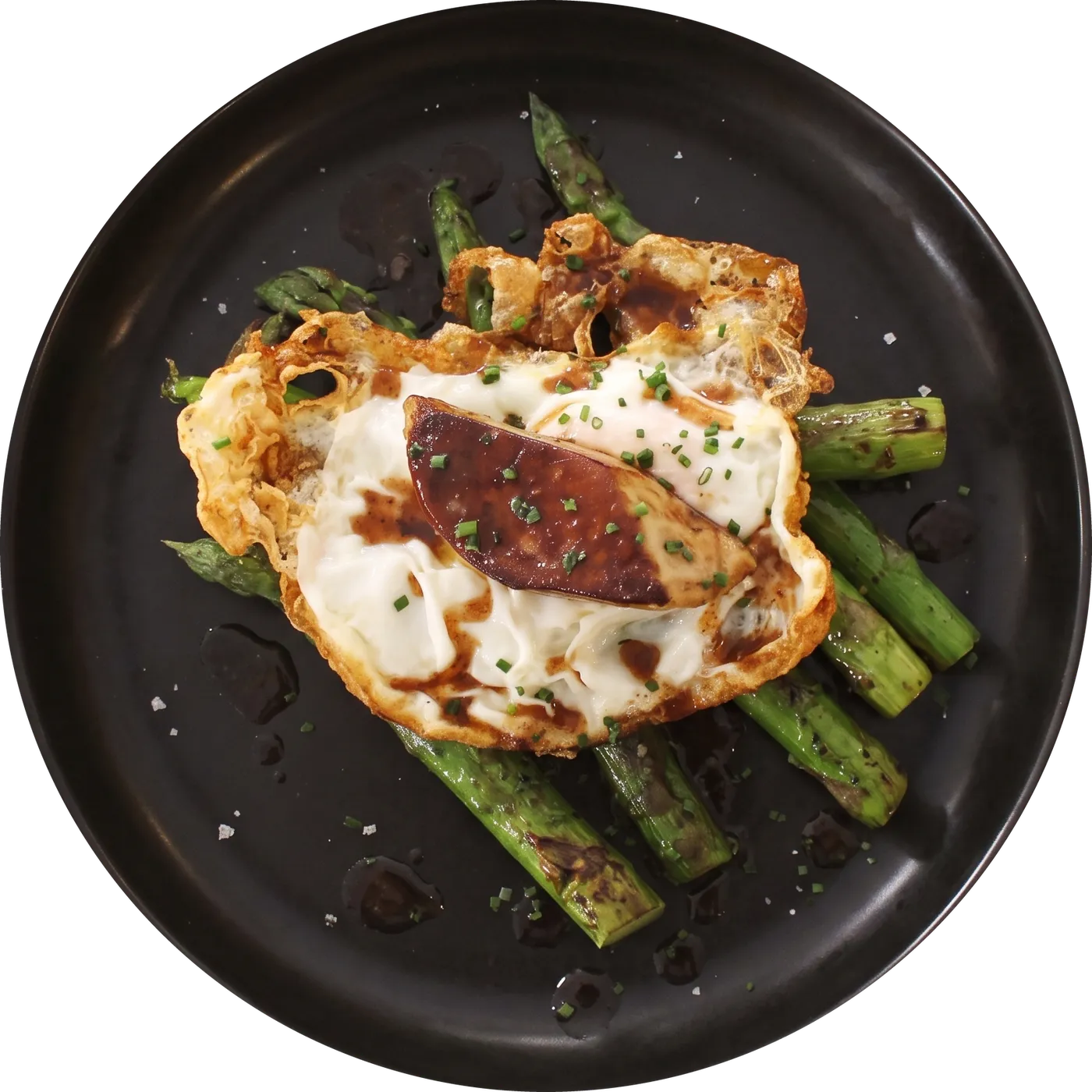 Espárragos verdes, huevo y foie