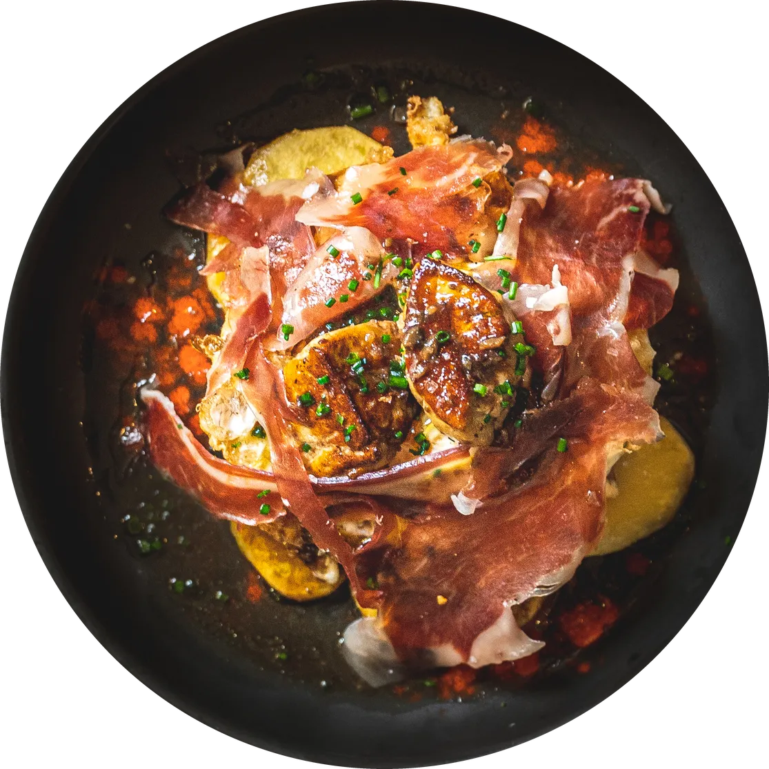 Huevos rotos con jamón